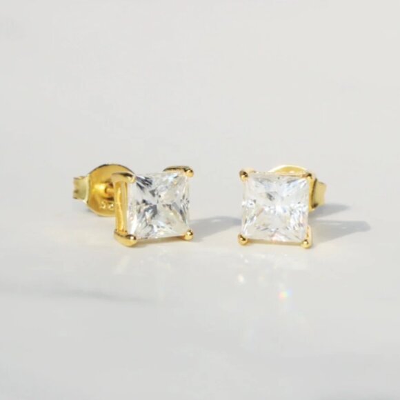 Princess Cut Moissanite Stud Earrings - Picture 2 of 3